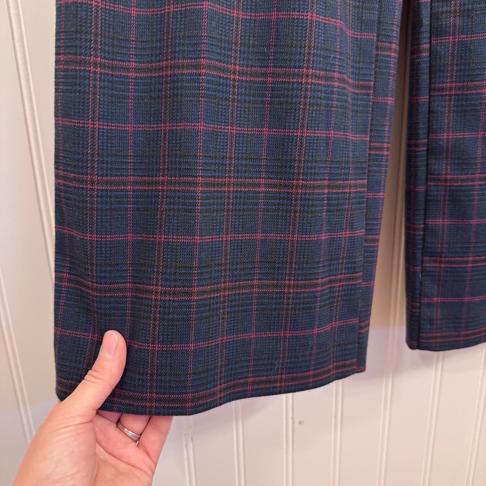 ZARA High-Waist Plaid Checker Trousers Blue & Pink Full Length 32” Inseam XS - Picture 4 of 15
